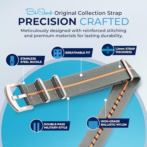 Image of BluShark - Original Collection Military-Style Waterproof Watch Strap, Fits All Timepiece Brands, Durable Nylon Wristwatch Accessories with Stainless Steel Buckle - 18mm, 20mm, 22mm & 24mm Watch Bands