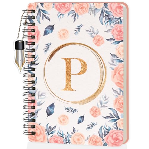 Image of Jhingalala Diaries - A5 Hardbound Floral Design Diary Cover With Initial Letter Wiro Notebook Diary With Dangler I Spiral Notebook With Planner and Calendar 2024 I 160 Undated Ruled Pages (Initial P)