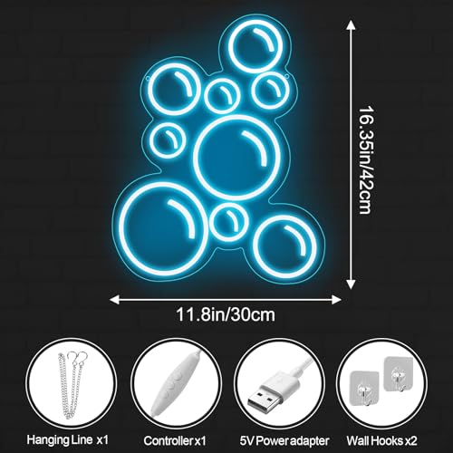 Image of Bubble Neon Light,Bubble Light Sign for Home,Bubble Bar Led Neon Sign Bubble Wall Art Light,Kids Room Decor, Dorm Room Sign, 16.5 inchx11.8 inch