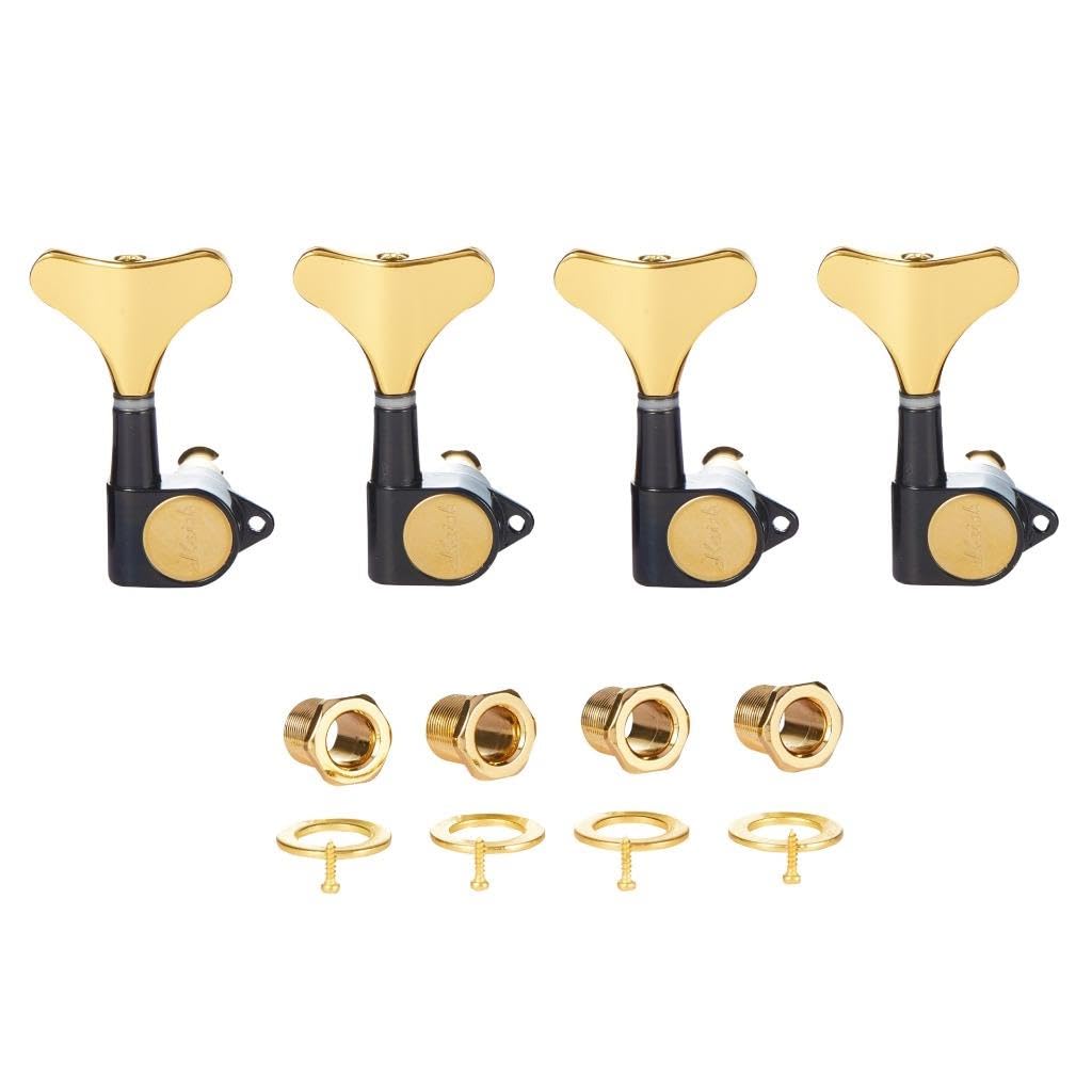 4 String 18:1 Sealed Bass Tuners Bass Guitar Tuning Keys Pegs Bass Tuning Machines Compatible with Ibanez/Yamaha Style Acoustic/Electric Bass Black with Gold 4R