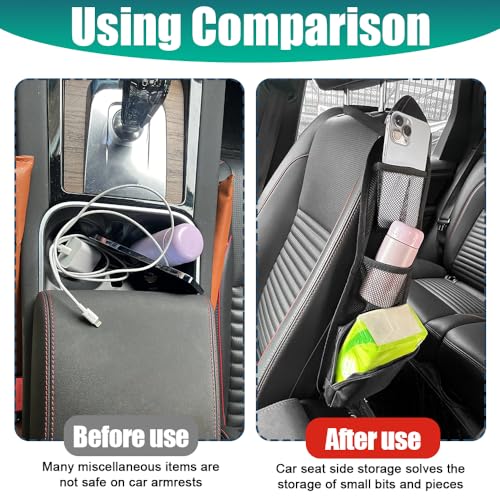 Image of Car Seat Storage Hanging Bag, Car Seat Side Organizer, Multifunctional Cars Mesh Net Pocket, Multi-Pocket Seats Side Storage Interior Accessories Universal for Cars SUV Truck (Black, 1PCS)