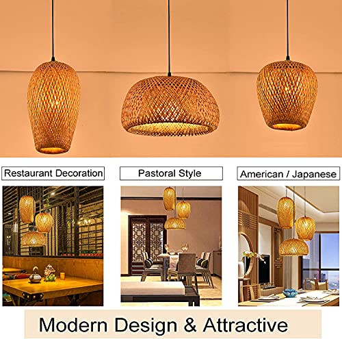 Bamboo Pendant Lights, 3 Headlights E26 E27 Retro Rustic Bamboo Wicker Rattan Woved Chandelier Lamp Shade Light Fixture Ceiling Hanging Light For Bedroom Restaurant Cafe Farmhouse Teahouse Bar Club #TOP5