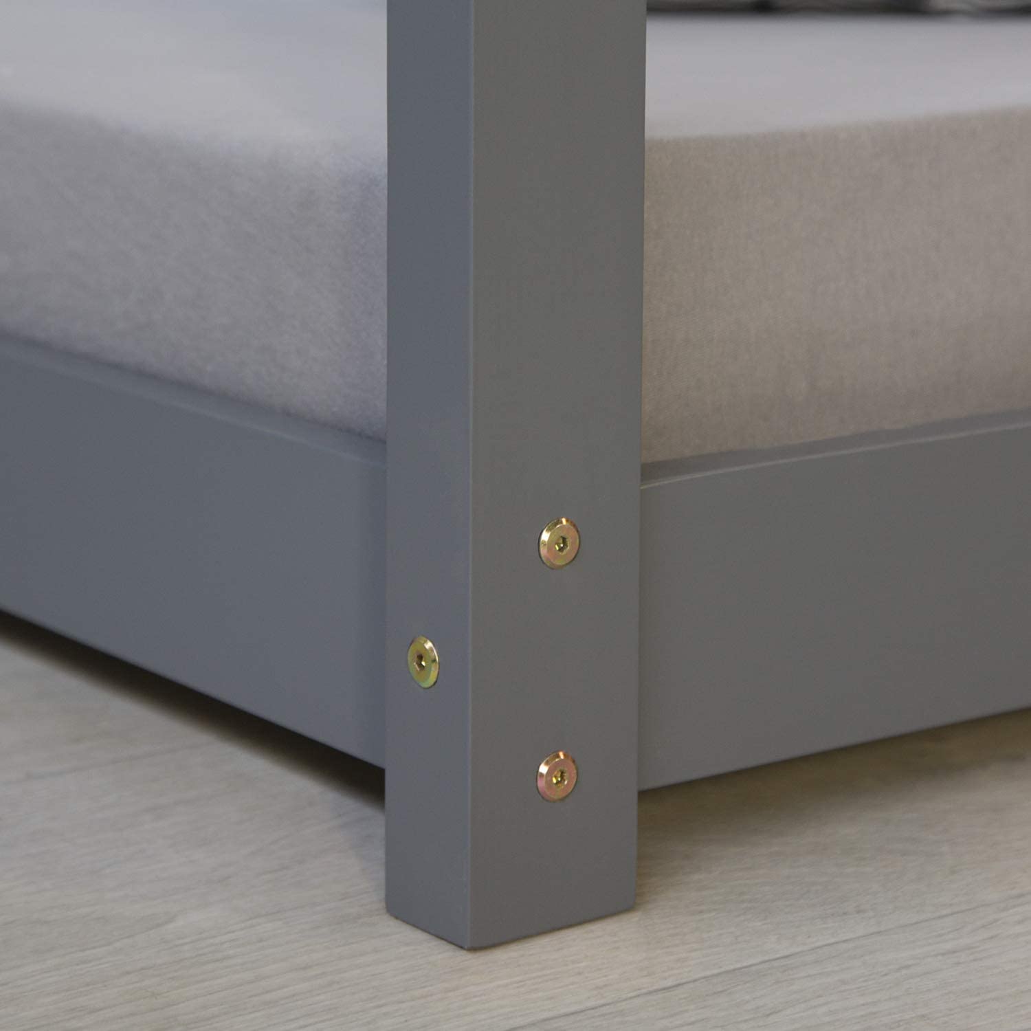 Homestyle4u 1970 Hausbett 160x80 cm Kinderbett mit Lattenrost Grau | Montessori Bodenbett Kiefer Massivholz, skandinavisches Design Kinderhausbett für Jungen und Mädchen, 80x160 cm
