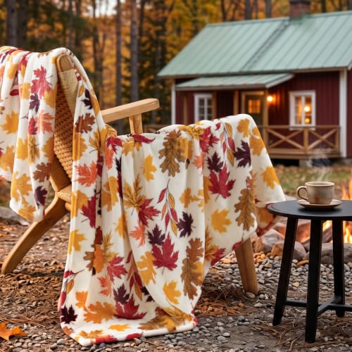 Image of BEDELITE Fleece Blanket Soft Fall Throw for Couch Autumn Leaves 50 inchx60 inch | Ultra Soft Fleece, Plush Microfiber, Lightweight Warmth, Thanksgiving Gift, Fall Home Decor, Machine Washable, Couch Sofa Bed