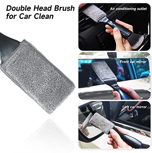 San Austin Double Head Brush For Car Clean 2 In 1 Car Cleaning Brushes For Detailing Interior, Soft Portable Hand Brush Duster For Car Air Vent Dashboard Screen Panel Leather Car Seats (Black) #TOP4