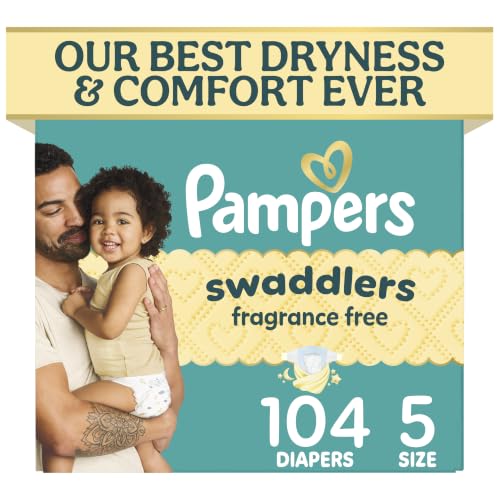 Image of Pampers Swaddlers Diapers, Size 5 (20-37 lbs), 104 Count, Fragrance Free, Hypoallergenic, Absorbent, Pediatrician Recommended, Skin Safe