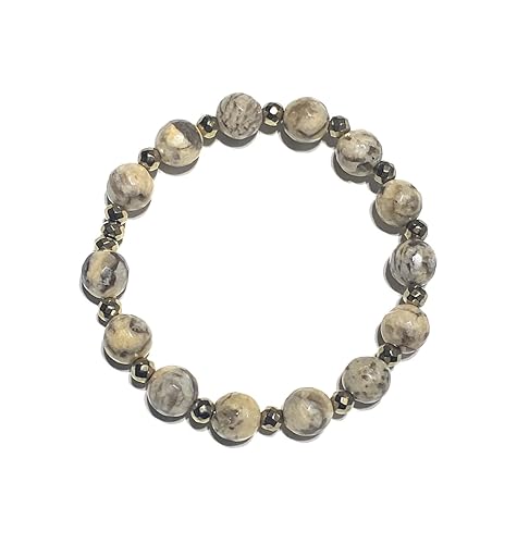 Natural Feldspar and Pyrite Gemstone Crystal Bracelet (7 inches)