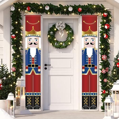 Bann de Puerta Cascanueces Navidad, Modelo de Soldado Navidad para Decoración de Porche para Interiores y Exteriores, Colgador de Puerta de Cascanueces, Merry Christmas Decoración Casa