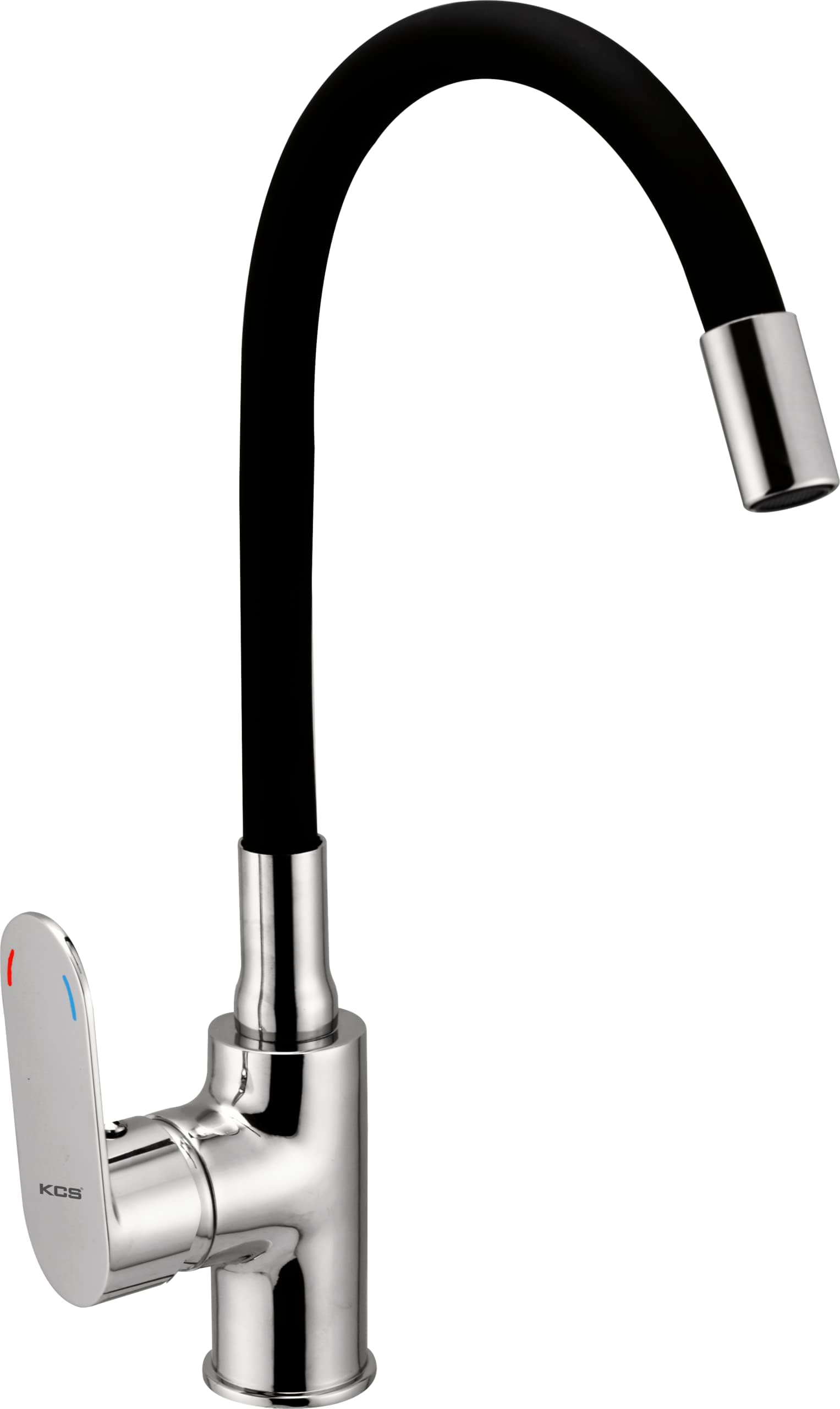 KCSยฎ - Kitchen Sink Mixer Tap - Hot and Cold Single Lever Kitchen Tap - with 360 Degree and Flexible Matt Black Silicone Swivel Spout - Deck Mounted (Chrome, Opal-SLSNB)
