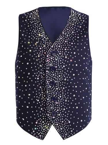 YEAHDOR Boys Formal Suit Vest Shiny Sparkle Button Down Adjustable Back Strap Wedding Party Vests