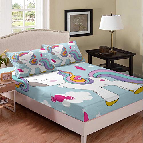 Set di lenzuola con unicorno, per ragazze e bambini, motivo: fata con unicorno