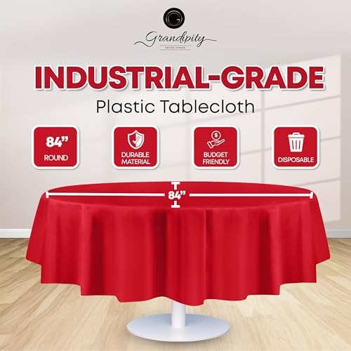 Image of Grandipity 24 Pack Premium Disposable Plastic Tablecloth 84 inch Inch Decorative Round Table Cover - Red