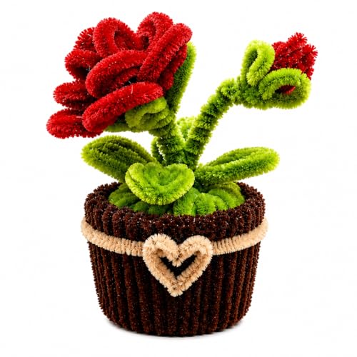 Handmade Artificial Rose Flower Pot (5.5 Inch) | Pipe Cleaner Cra...