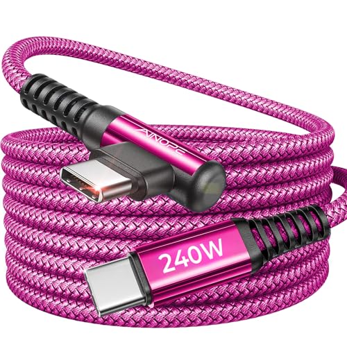 Image of AINOPE 240W USB C to USB C Cable Fast Charging 15FT,Right Angle Fast Type C Charging Cable Fits iPhone 16 Pro Max Plus,iPhone 15,MacBook Air /Pro,iPad Pro,Samsung,Pixel,All Devices, Rose Red, 1 Pack