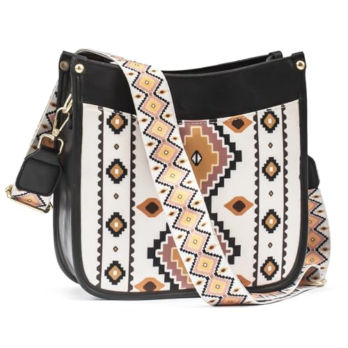 Parisex Womens Trendy Shoulders Bags, Vegan Leather+Canvas Crossbody Bags with Zipped Pockets