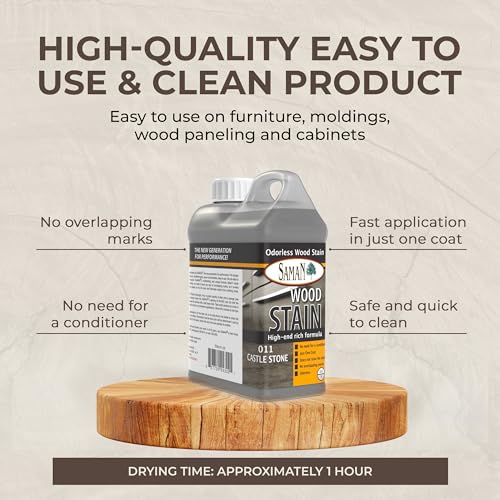 SamaN Interior Water Based Wood Stain - Natural Stain for Furniture, Moldings, Wood Paneling, Cabinets (Castle Stone TEW-011-32, 32 oz)