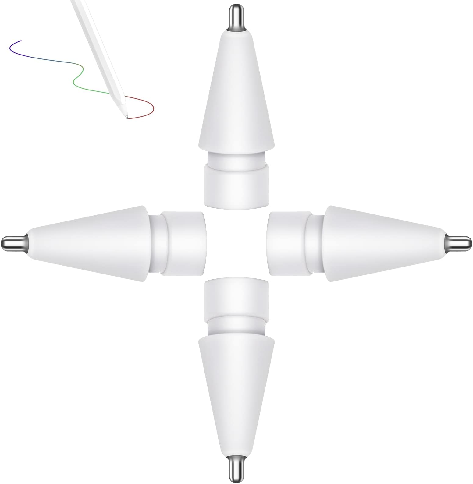 4 Pack Replacement Tips Compatible with Apple Pencil 1st & 2nd Generation,Replacement iPencil Nibs for iPad Pro Pencil,No Wear Out,Upgraded Longer Tips,Fine Point Precise Control Tips for Apple Pencil