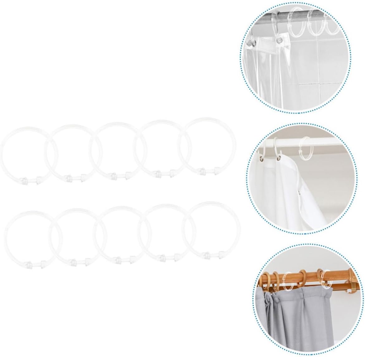 Mobestech 5sets 10pcs Clear Shower Curtain Rings Bath Drape Loop Hooks for Easy Sliding for Shower and Window Curtains Smooth Design for Hassle Installation 10pcs*5