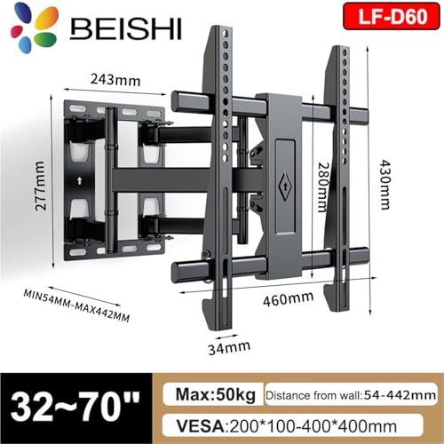 Support mural articulé pour TV de 32 à 80 cm à mouvement complet et fixation 6 bras - 2