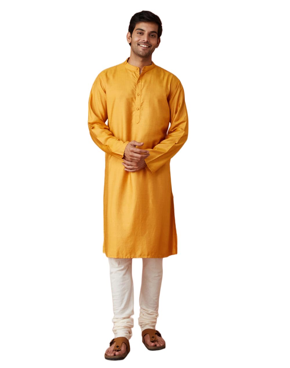 fabindia Yellow Viscose Silk Straight Long Kurta-picture-53