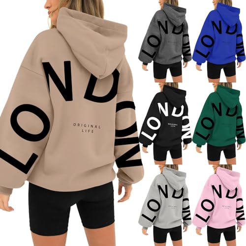 HUIFUAO Paris Womens Hoodies Oversized Womens Sweatshirt Zwart Letter Print Lange Mouw Plus Size Womens Hoodies Pullover Tops, Z01 Grijs, S - Afbeelding 3