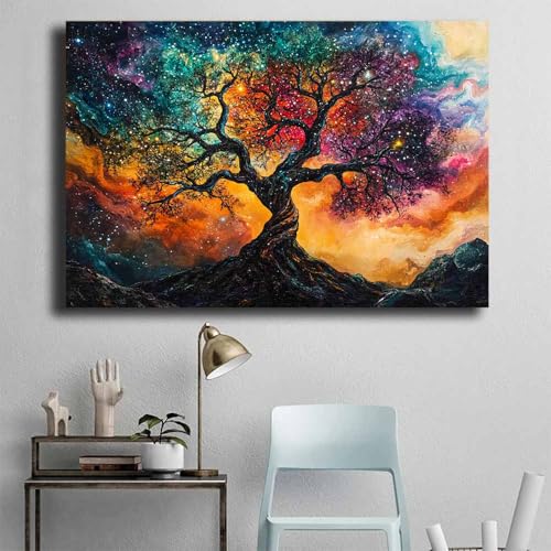 Tableau arbre de vie pour sublimer un mur vide, impression d'art encadrée multicolore