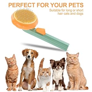 Cat Hair Brush Self Cleaning Pet Slicker Brush with Release Button Cat Hair Cleaner Brush for Shedding Grooming Brush for Long or Short Haired Cats Dogs pumpkin Yellow  Cucciolini Doodles Cat hair brush self cleaning pet slicker brush with release button cat hair cleaner brush for shedding grooming brush for long or short haired cats dogs pumpkin yellow   cucciolini doodles