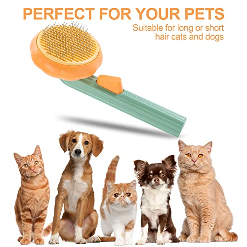 Cat Hair Brush Self Cleaning Pet Slicker Brush with Release Button Cat Hair Cleaner Brush for Shedding Grooming Brush for Long or Short Haired Cats Dogs pumpkin Yellow  Cucciolini Doodles Cat hair brush self cleaning pet slicker brush with release button cat hair cleaner brush for shedding grooming brush for long or short haired cats dogs pumpkin yellow   cucciolini doodles