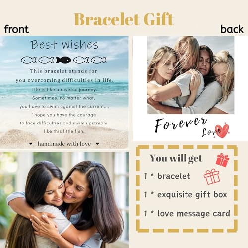 Inspirational Gifts for Women Men,Swimming Against The Current,Through The Waves of Life,Encouragement Bracelet for Best Friends Mom Daughter Sister,Spiritual Faith Gift for Birthday Christmas4