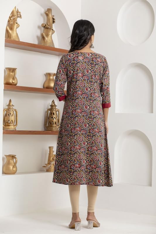 Image of Women Pure Cotton White and Blue Striped Printed Kurta
