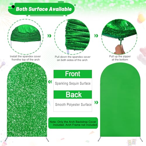 Image of 7.2Ft Arch Backdrop Cover Green Spring Sparkling Backdrop Cover Chiara Round Top Background Arch for Jungle Party Birthday Photography Prom Decoration