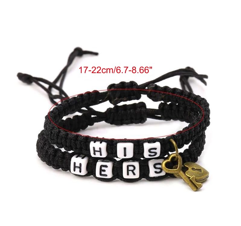 Image of AKOAK 2 Pcs HIS HERS Couple Braided Bracelet Padlock Key Pendant Hand Braided Lanyard Valentine's Day Gift Jewelry