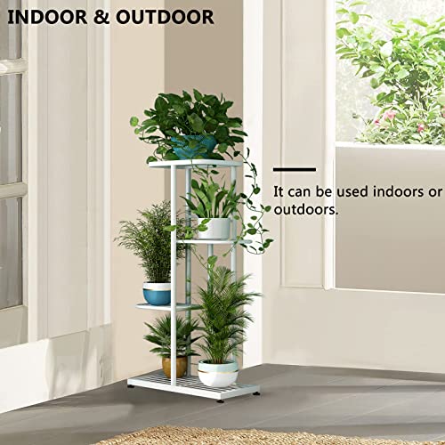 YIZAIJIA-Plant-Stand-Metal-4-Tier-5-Potted-Multiple-Flower-Pot-Holder-Shelf-Indoor-Outdoor-Planter-Display-Rack-for-Window-Corner-Garden-Balcony-Living-Room-4-Tier-5-Potted-Style-1-White