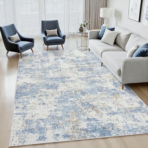 5x7 Area Rugs Living Room Rug Modern Abstract Neutral Washable Rugs Non Slip Soft Carpet Large Area Rug Low Pile Stain Resistant Non Shedding for Bedroom Nursery Dining Room Home Office Blue