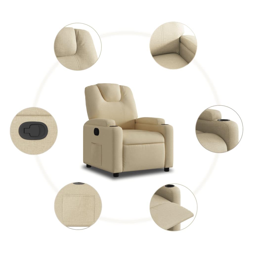 vidaXL Fauteuil Inclinable, Chaise de Relaxation avec Dossier, Siège avec Accoudoirs Rembourrés Salle de Séjour, Moderne, Crème Tissu