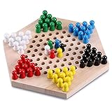 TRU TOYS Chinese Checker Board Wooden Classic Board Game for Adults and Kids Superb Family Office Game | Picnic Toys 3+ Years (Hexagon) (Small Checkers)