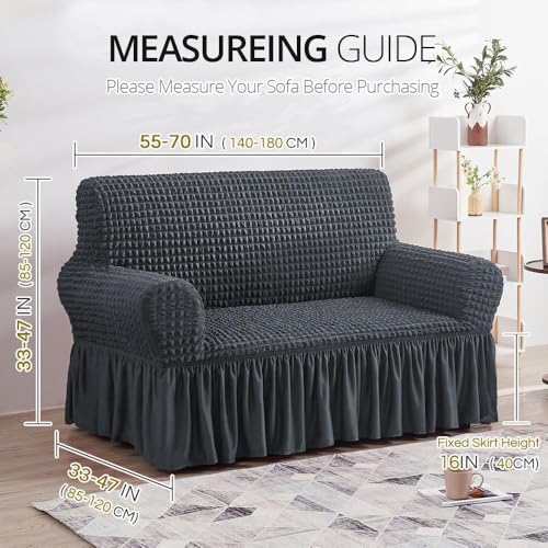 Image of Bails Sofa Cover 2 Seater Fully Covered | Sofa Cover 3 Seater Fully Covered | Sofa Cover 2 Seater | Universal Elastic Bubble Fabric with Frill Sofa Protector Cover (Grey, 2 Seater)
