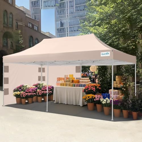 Quictent 10x20 Heavy Duty Pop up Canopy Tent, Commercial Grade Instant Shelter with Wheeled Bag for Outdoor, Beach, Parties, Markets, 500D Silver Coated UPF 50+ Sun Shield