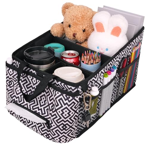 Image of HEYSKAY Car Seat Organizer-Passenger Seat Organizer, Collapsible Small Car Seat Organizer for Console Front /Back, Car Caddy with 4pc Drink Holders Automotive Backseat Organizer for Kids