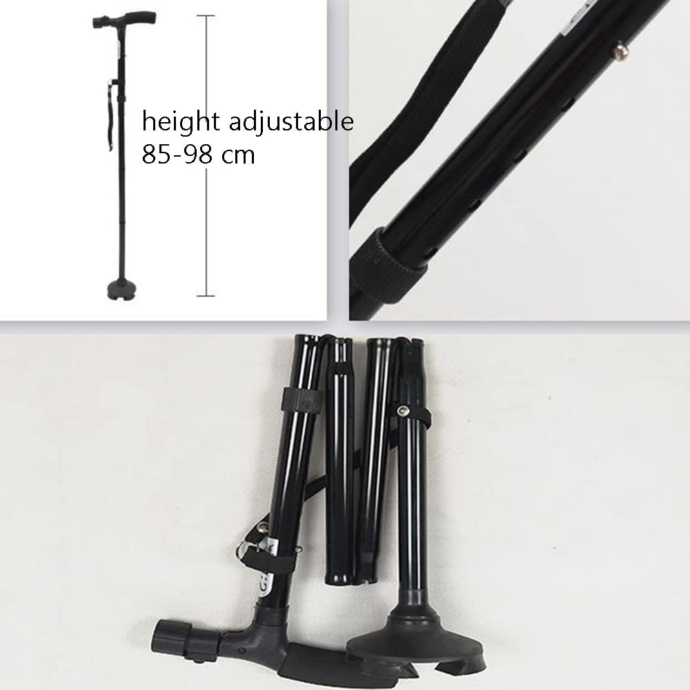 Bastón Plegable con luz LED, bastón Ajustable, bastón Plegable telescópico, muletas Ligeras para Adultos