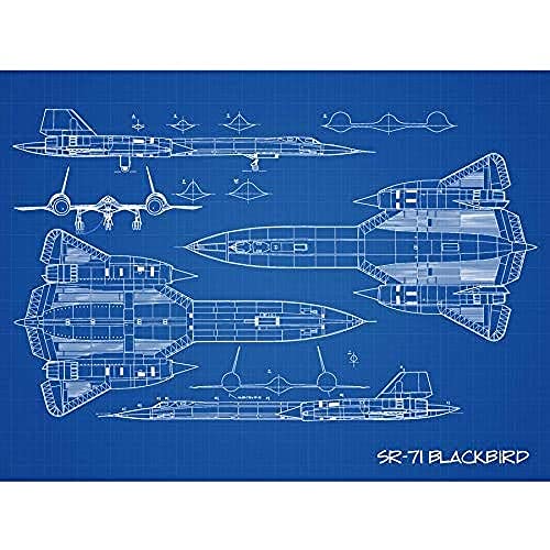 Artery8 SR-71 Blackbird Habu US Aircraft Spy Plane Blueprint Plan Unframed Wall Art Print Poster Home Decor Premium Avion Bleu Mur Affiche Accueil Déco