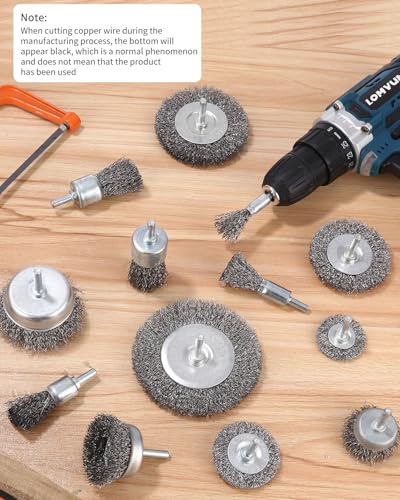 14-teilig Drahtbürste Bohrmaschine Metall Satz,Rundschaft 6mm,Abtragen und Polieren,teilig für Bohrmaschine, gewellter Stahldraht ,Im Set Scheiben, Topf, Pinsel und Zylinderstahlbürste