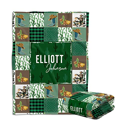Locobird Western Baby Blankets, Green Cactus Pattern, Personalized, 100% Polyester, Soft & Silky, 30x40, 50x60, 60x80 Inches, Unisex, Crib & Room Decor