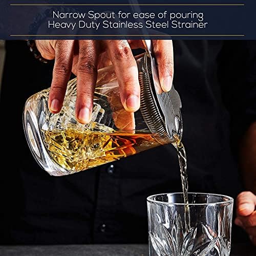 REGAL TRUNK & CO. Classic Cocktail Mixing Glass Set  Seamless Weighted Lead-Free Handcrafted Crystal Mixing Glass Yarai Style |Hawthorne Strainer, Japanese Jigger and Glass Polishing Cloth