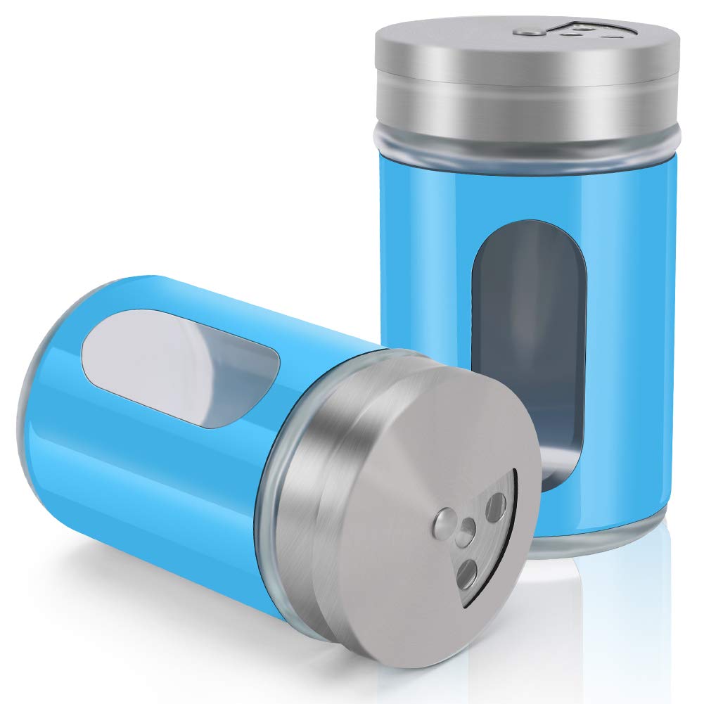 Accmor 2pcs Salt and Pepper Shakers,Stainless Steel Shaker for Salt Powder Sugar Cinnamon Pepper, Spice Dispenser with Adjustable Pour Holes,Blue