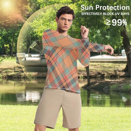 Plaid Scotland Colorful Men's Swim Shirts UPF 50+ Fishing Elasticity UV Sun Protection Beach4