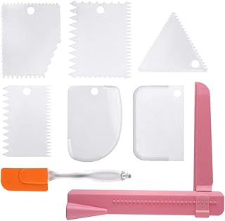 Kuuqa Lot de 8 ustensiles de découpe de gâteaux avec un ustensile de lissage réglable et une spatule en silicone