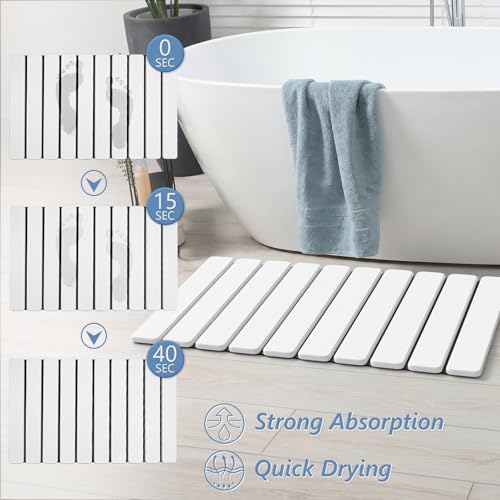 Image of AWW Foldable Stone Bath Mat, Diatomaceous, 23.6 inchx15.5 inch, White | Quick-dry surface, super absorbent design, easy-clean finish, non-slip mat included, and compact storage for small bathrooms