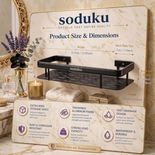 Image of Aluminium Pack of 2, Self Adhesive Bathroom Shelf for Shower Caddy Organizer Wall Mounted Bathroom Shelves Rack Holder Stand for Bathroom Accessories Organiser Without Drill