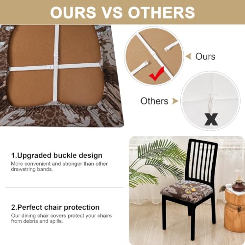 Image of SearchI Seat Covers for Dining Room Chairs Stretch Printed Chair Seat Covers Set of 4, Removable Washable Upholstered Chair Seat Protector Cushion Slipcovers for Kitchen, Office(Brown+Flower)